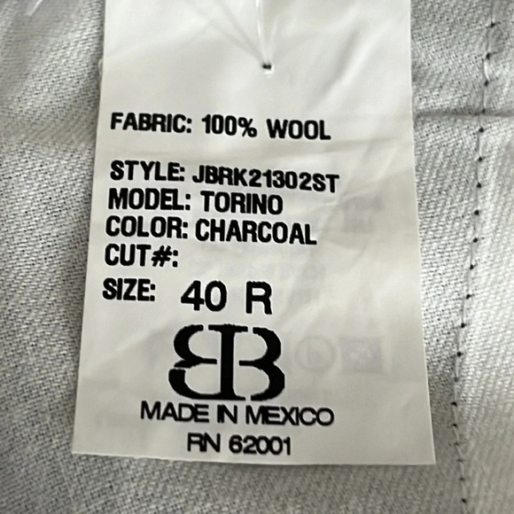JB Britches Torino Pants in Grey Flat Front Wool Blend Unhemmed - NWOT -Size 40R - Picture 6 of 7